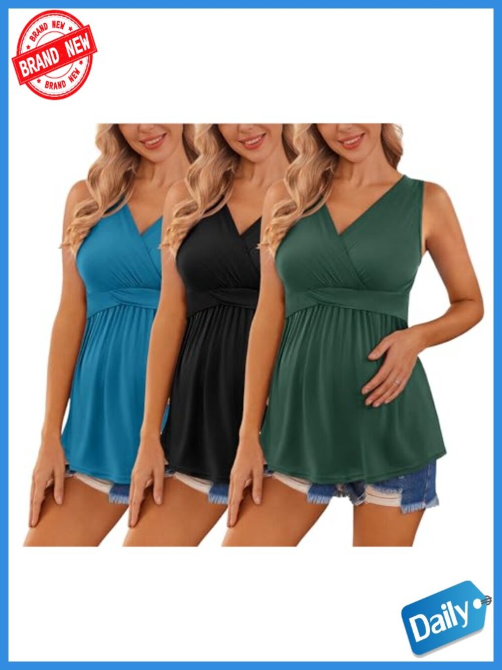 3-Pack Maternity Tank Tops Sleeveless V-Neck Nursing Tops, Stretchy Soft
